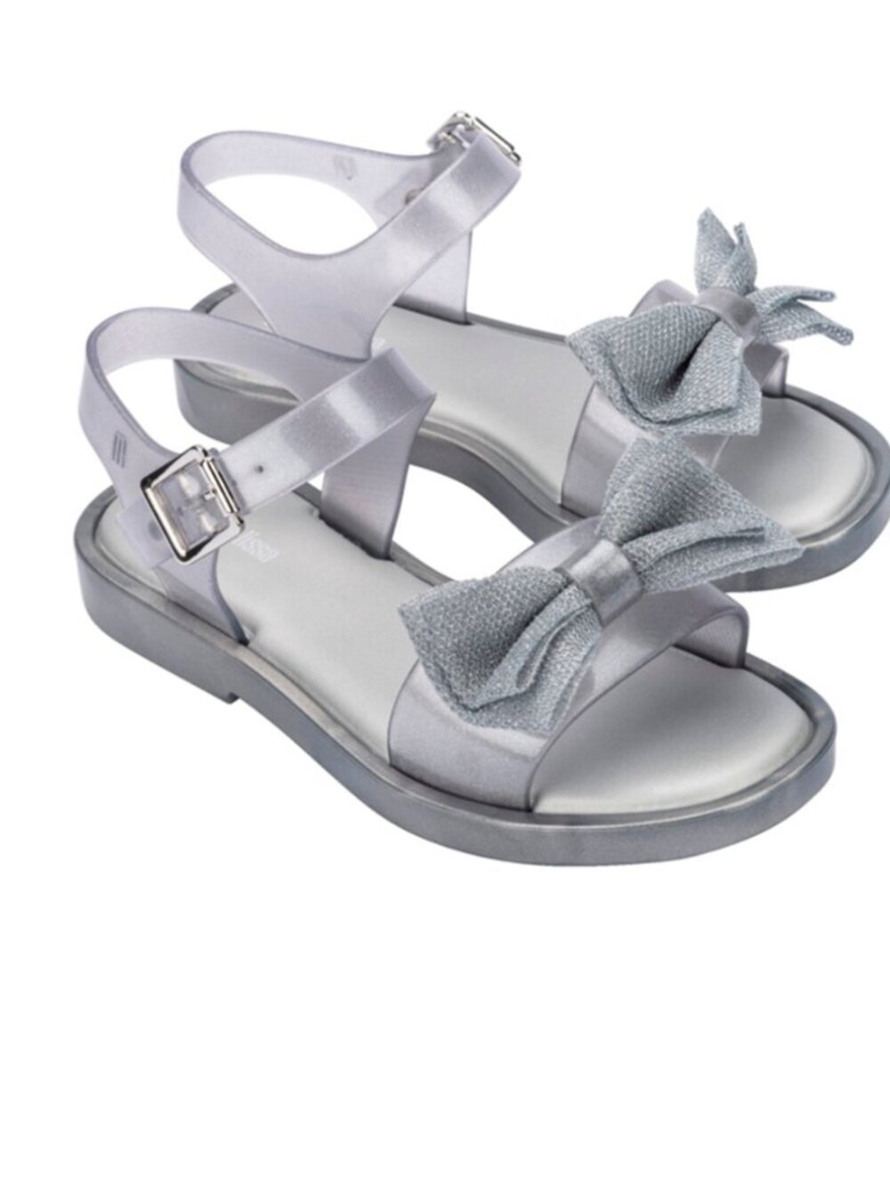 Mini Melissa Mar Sweet Kids Silver Bow Jelly Sandals - Size 3 - still in box